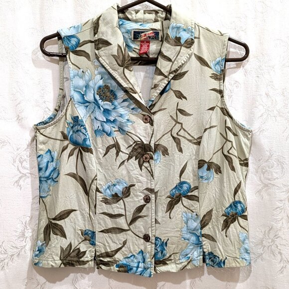 Vintage Sleeveless Hawaiian Aloha Shirt Floral Pastel Boho Cottagecore La Cabana - Picture 1 of 5